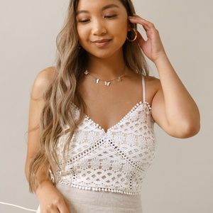 Lace Crochet White Beige Crop Tank Top